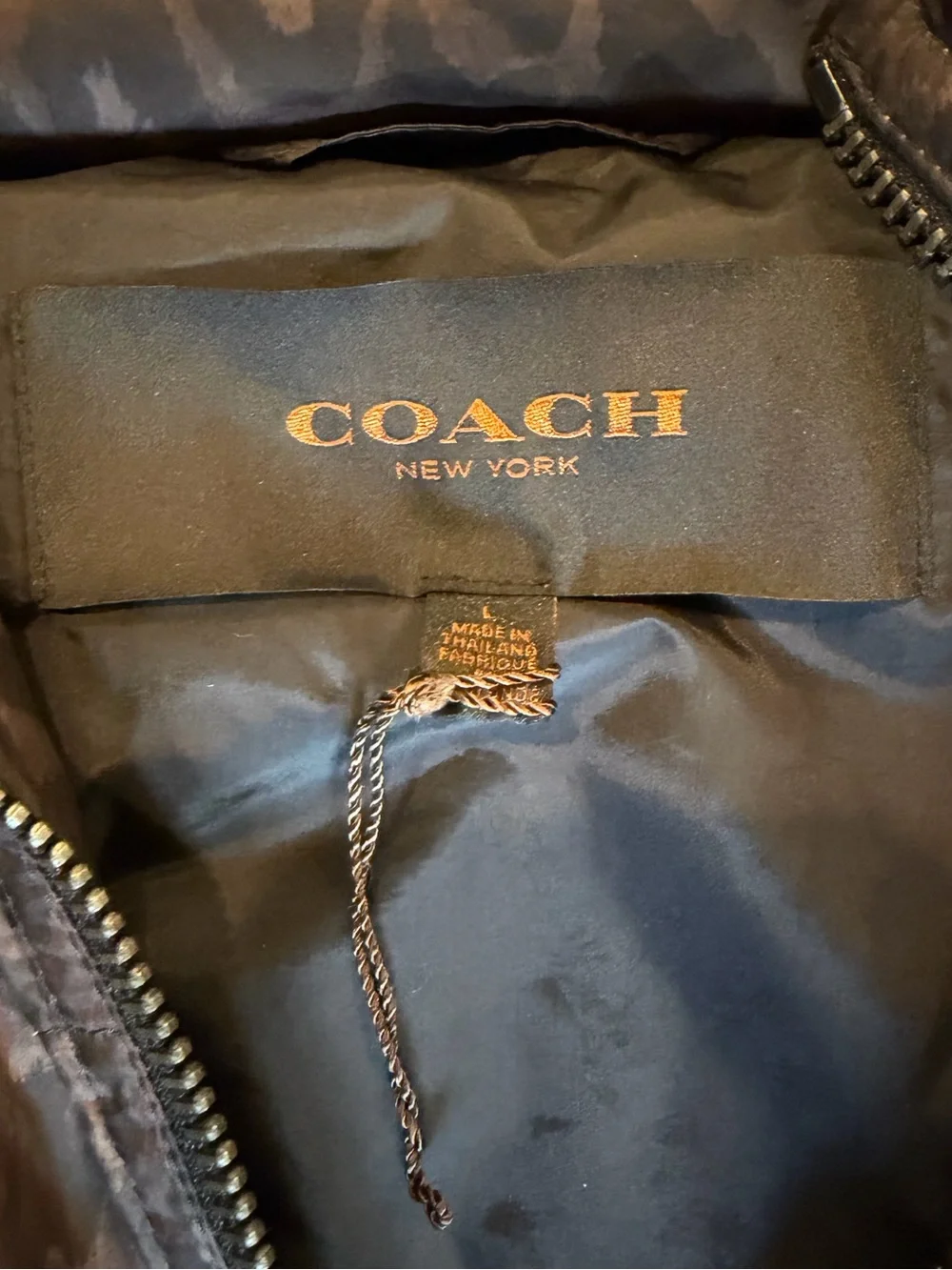 Coach Leopard Brown Quilted Vest with Faux Fur  Hood Large